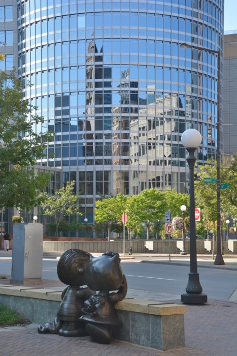 reflection in glass buidlings, downtown